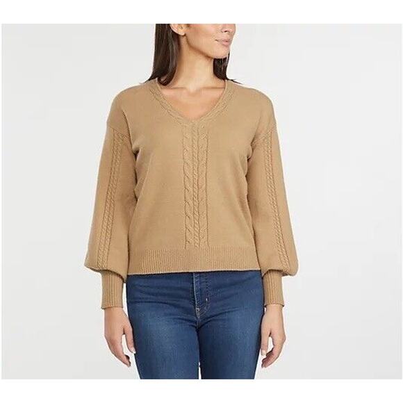 Ellen Tracy Sweaters - Ellen Tracy V-Neck Cable Knit Sweater Camel Tan NWT MSRP $89.00 Medium Plush